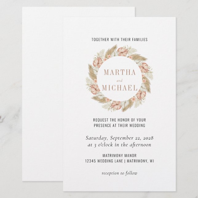 Minimal Boho Floral Wedding Invitation (Front/Back)