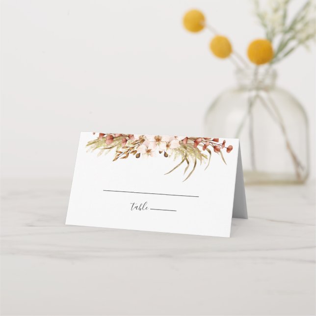 Minimal Boho Floral Wedding Place Card (Front)