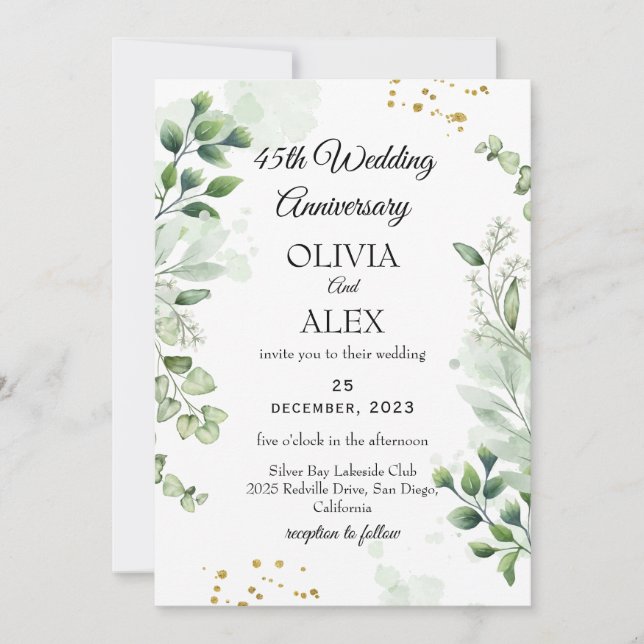 Minimal Boho Greenery Wedding Anniversary  Invitation (Front)