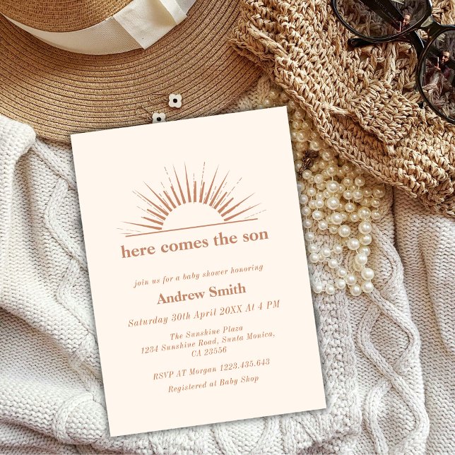 Minimal Boho Here Comes The Son Baby Shower  Invitation (Minimal Boho Here Comes The Son Baby Shower Invitation)