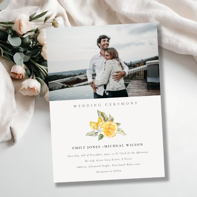 Minimal Boho Lemon Foliage Photo Wedding Invite (Creator Uploaded)