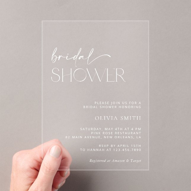Minimal Boho, Minimalist, Modern Bridal Shower Acrylic Invitations (Insitu (Handheld))