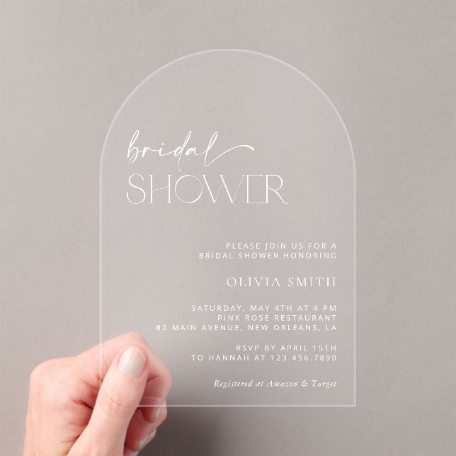Minimal Boho, Minimalist, Modern Bridal Shower Acrylic Invitations (Insitu (Handheld))
