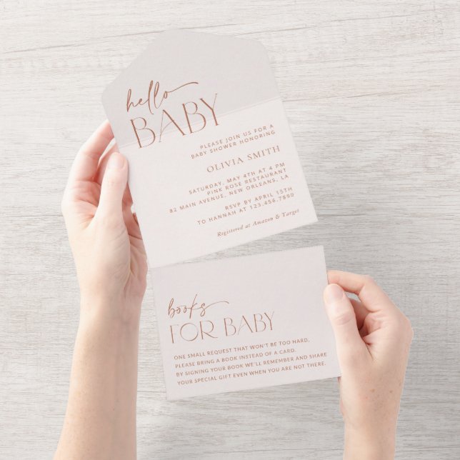 Minimal Boho, Modern, Terracotta, Baby Shower All In One Invitation (Tearaway)