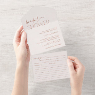 Minimal Boho, Modern, Terracotta, Bridal Shower All In One Invitation
