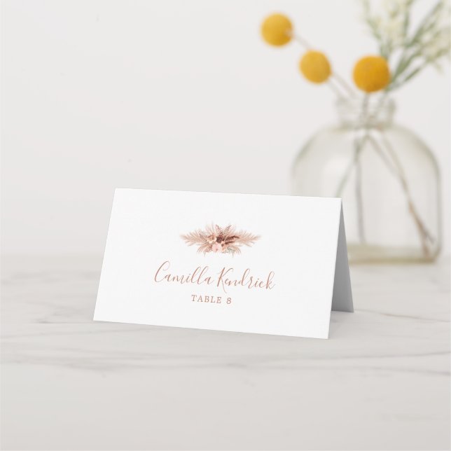 Minimal Boho Pampas Grass Wedding Place Card (Front)
