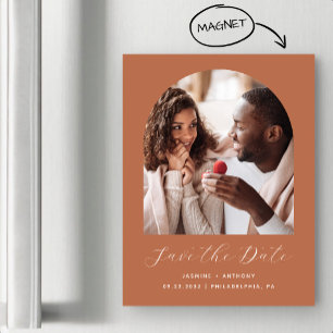 Minimal Boho Photo Arch Terracotta Save the Date Magnetic Invitation
