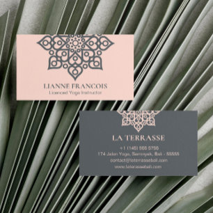 Minimal Boho Pink Grey Yoga Spiritual Mandala Business Card