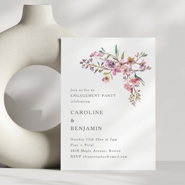 Minimal Boho Pink Wildflowers Engagement Party Invitation (Creator Uploaded)