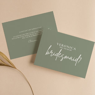 Minimal Boho Sage Green Bridesmaid Proposal Card