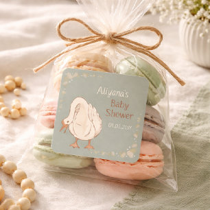 Minimal Boho Silly Goose Personalised Baby Shower Square Sticker