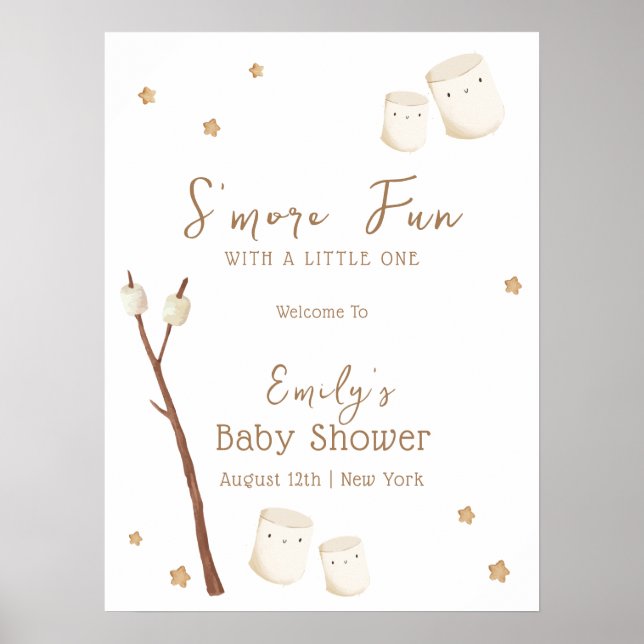 Minimal Boho S'more Fun Stars Baby Shower Welcome Poster (Front)