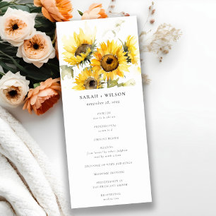 Minimal Boho Sunflower Rustic Wedding Program Invitation