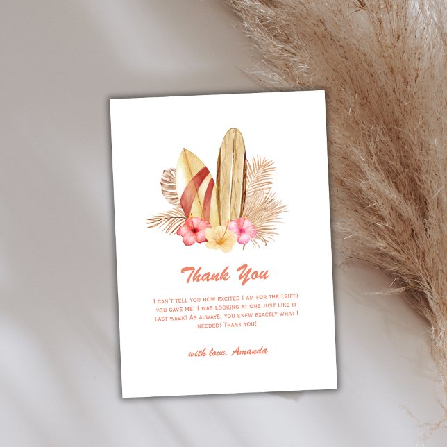 Minimal Boho Tropical Flower SurfIng Baby Shower Thank You Card (Minimal Boho Tropical Flower SurfIng Baby Shower Thank You Card)
