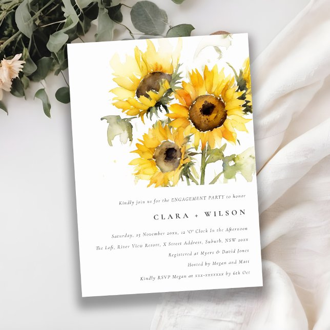 Minimal Boho Watercolor Sunflower Engagement Invitation (Creator Uploaded)