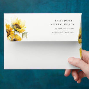 Minimal Boho Watercolor Sunflower Rustic Wedding Envelope