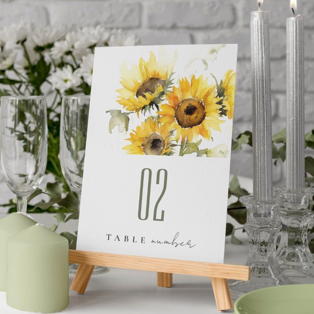 Minimal Boho Watercolor Sunflower Rustic Wedding Table Number (Creator Uploaded)