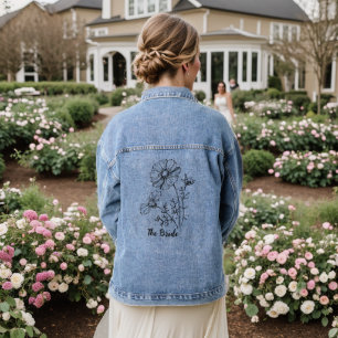 Minimal Boho Wild Flower , bohemiam minimal Bride Denim Jacket
