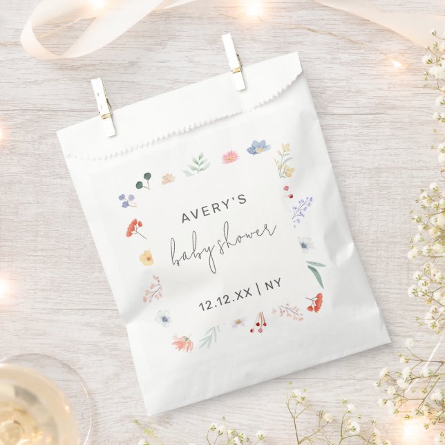 Minimal Boho Wildflower Frame Baby Shower  Favour Bags (Clipped)