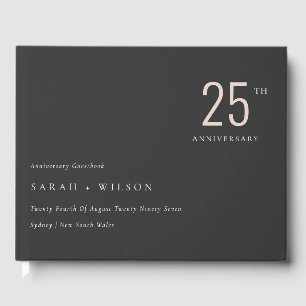 Minimal Bold Black Blush Pink Any Year Anniversary Guest Book