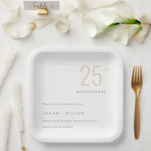 Minimal Bold  Dusky Blush Any Year Anniversary Paper Plate
