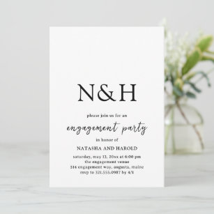 Minimal Bold Monogram Modern Engagement Party Invitation
