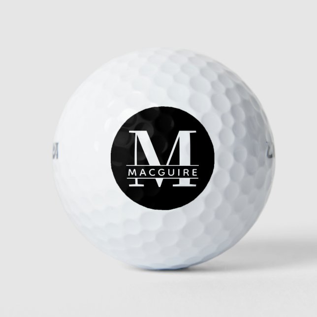 Minimal Bold Monogram with Name | Black Golf Balls (Front)
