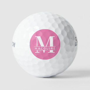 Minimal Bold Monogram with Name Pink Golf Balls