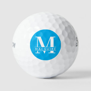 Minimal Bold Monogram with Name Sky Blue Golf Balls