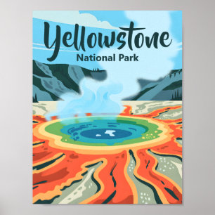 Minimal Bold Retro Yellowstone Rainbow Hot Spring Poster
