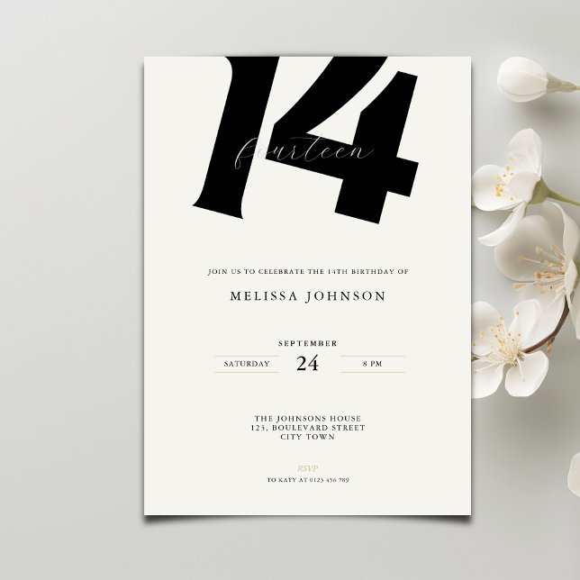 Minimal Bold Typography 14th Birthday  Invitation (Creator Uploaded)