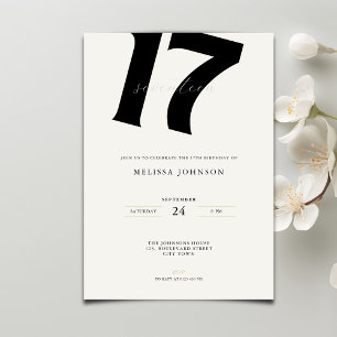 Minimal Bold Typography 17th Birthday  Invitation