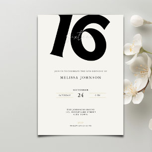 Minimal Bold Typography sweet 16th Birthday  Invitation