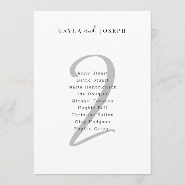 Minimal Bold Wedding Guest List Table Number 2 (Front)