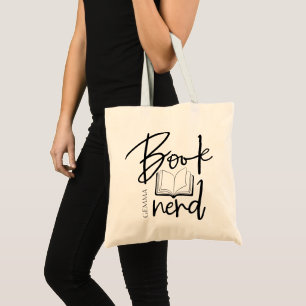 Minimal Book Nerd Script Tote Bag