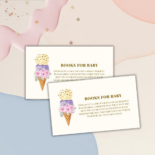 Minimal Books Flower Scoop Ice Cream Baby Shower Enclosure Card