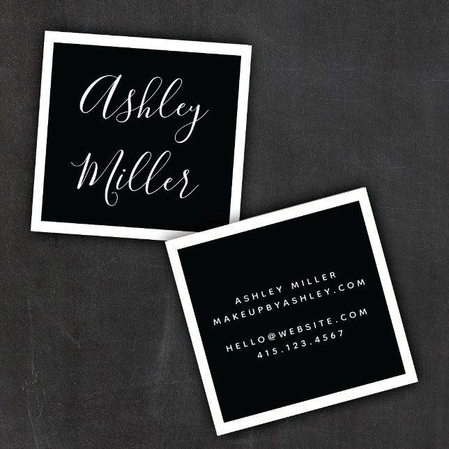 Minimal Border Calligraphy Charcoal + White | Square Business Card (Creator Uploaded)