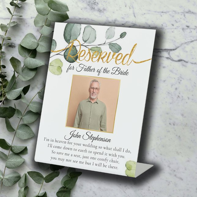 Minimal Botanic Save A Seat Photo Wedding Memorial Pedestal Sign (Creator Uploaded)