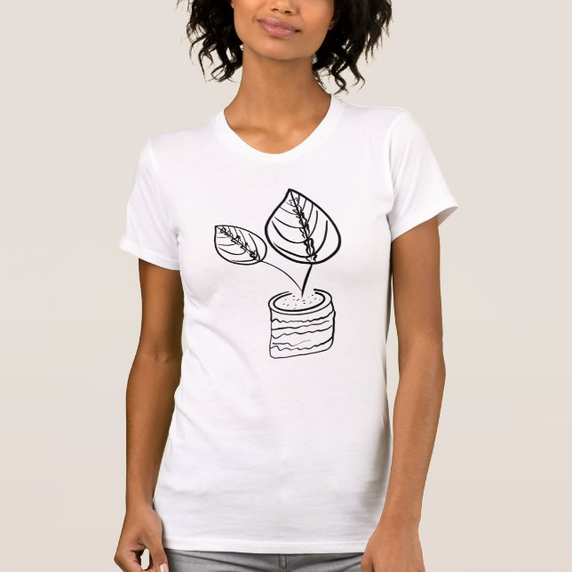 Minimal Botanical Calathea Plant Illustration T-Shirt (Front)
