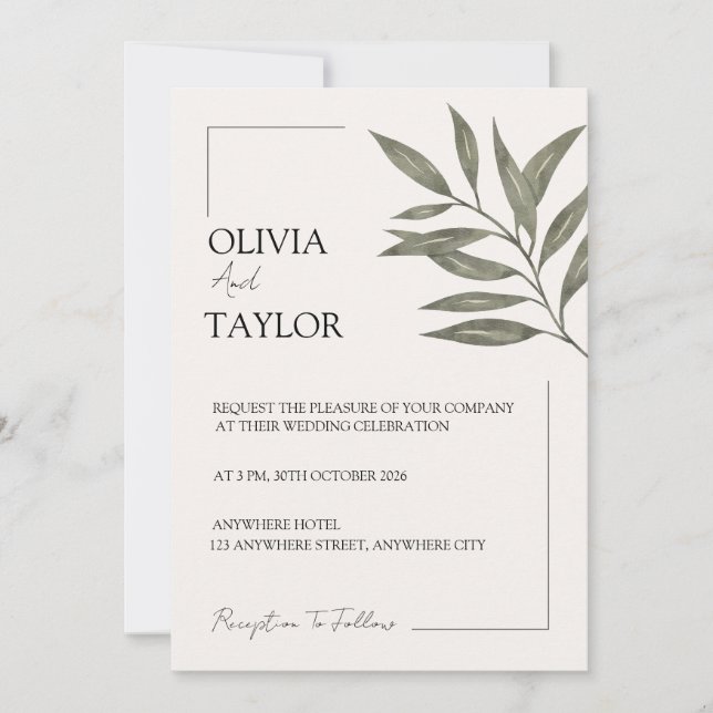 Minimal Botanical Elegance Invitation (Front)
