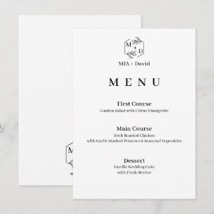 Minimal Botanical Elegant Monogram Wedding  Menu