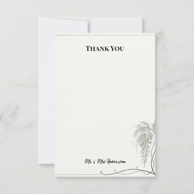 Minimal Botanical Foliage Wedding Thank You Card (Front)