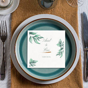 Minimal Botanical Greenery and Script Wedding Napkin