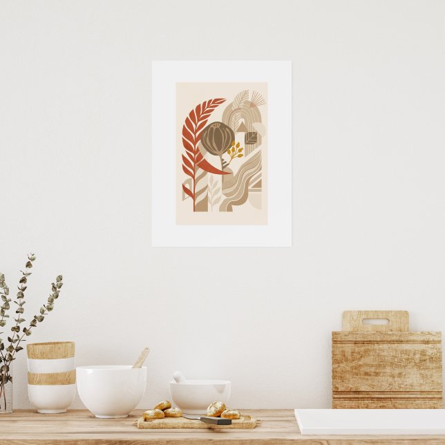 Minimal Botanical Landscape | Boho Mid Century Wal Poster (Kitchen)