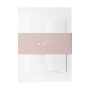 Minimal Botanical Leaf Custom Monogram Pink White Invitation Belly Band