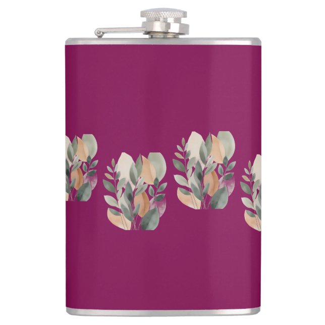 Minimal Botanical Leaf Pattern Hip Flask (Front)