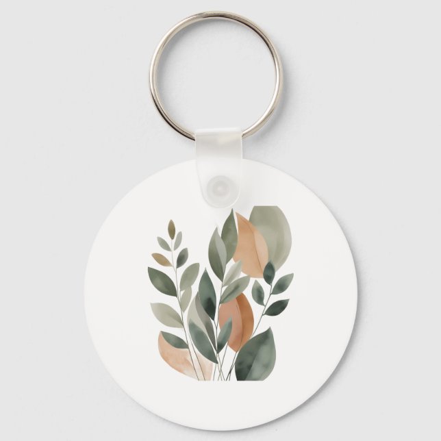 Minimal Botanical Leaf Pattern Key Ring (Front)