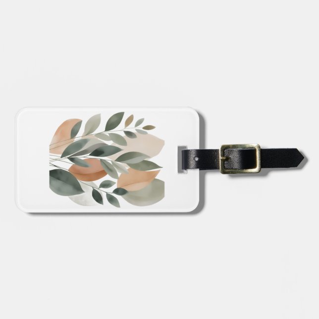 Minimal Botanical Leaf Pattern Luggage Tag (Front Horizontal)