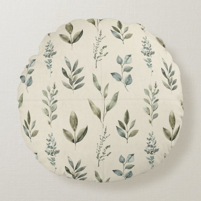 Minimal Botanical Leaf Pattern Round Cushion (Front)