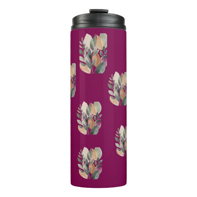 Minimal Botanical Leaf Pattern Thermal Tumbler (Front)